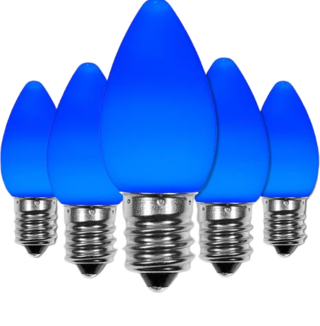 OptiCore C7 Opaque Ceramic Style Blue LED Christmas Lights Replacement Bulbs Pack of 25 Shatterproof 0.84W E12 Base DAMAGED BOX