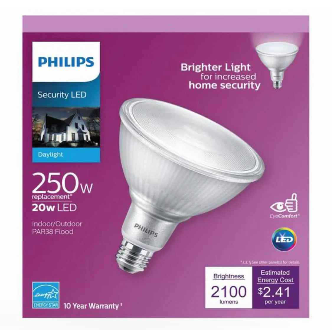 Philips 250-Watt Equivalent PAR38 Dimmable High Lumen LED Flood Light Bulb Bright White (5000K) - Damaged Box - Image 4