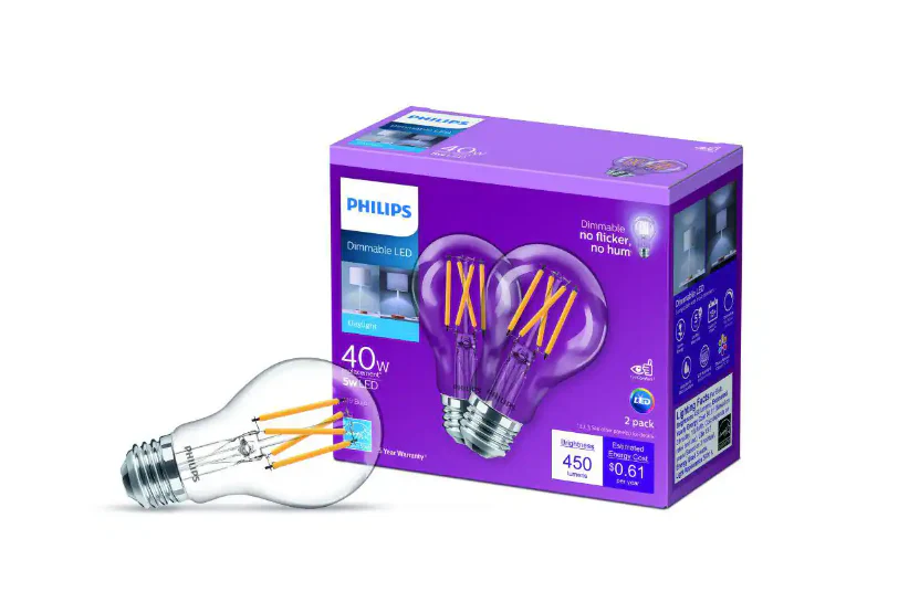 Philips 40 W Equivalent A19 Dimmable Energy Saving Clear Glass Indoor/Outdoor LED Light Bulb Daylight (5000K) (2-Pack) Damaged Box - Image 2