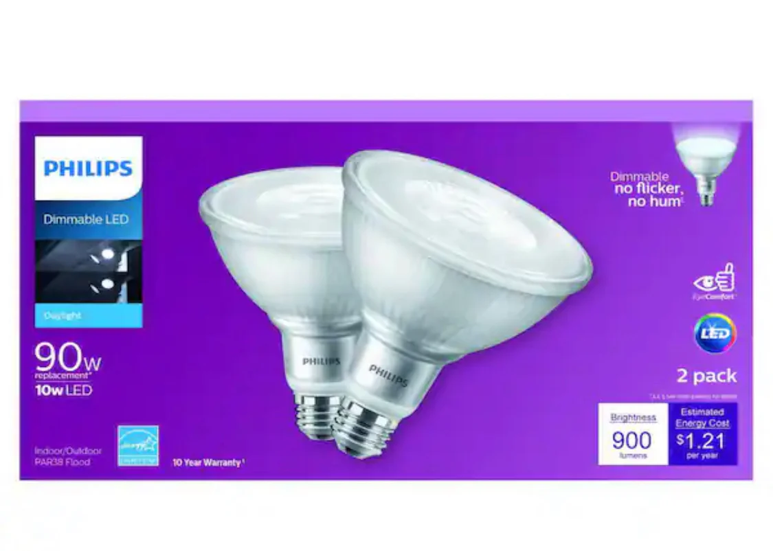 Philips 90-Watt Equivalent PAR38 Dimmable LED Flood Light Bulb Daylight (5000K) (2-Pack) - Damaged Box - Image 3