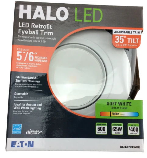 Halo RA 5 Inch and 6 Inch White Integrated LED Recessed Ceiling Light Fixture Adjustable Gimbal Trim 90 CRI 3000K Soft White Damaged Box - Image 2