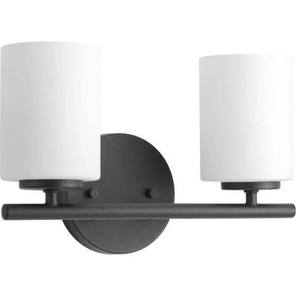 Progress Lighting Replay 13 inch 2 Light Black Bathroom Vanity Light with Glass Shades Damaged Box