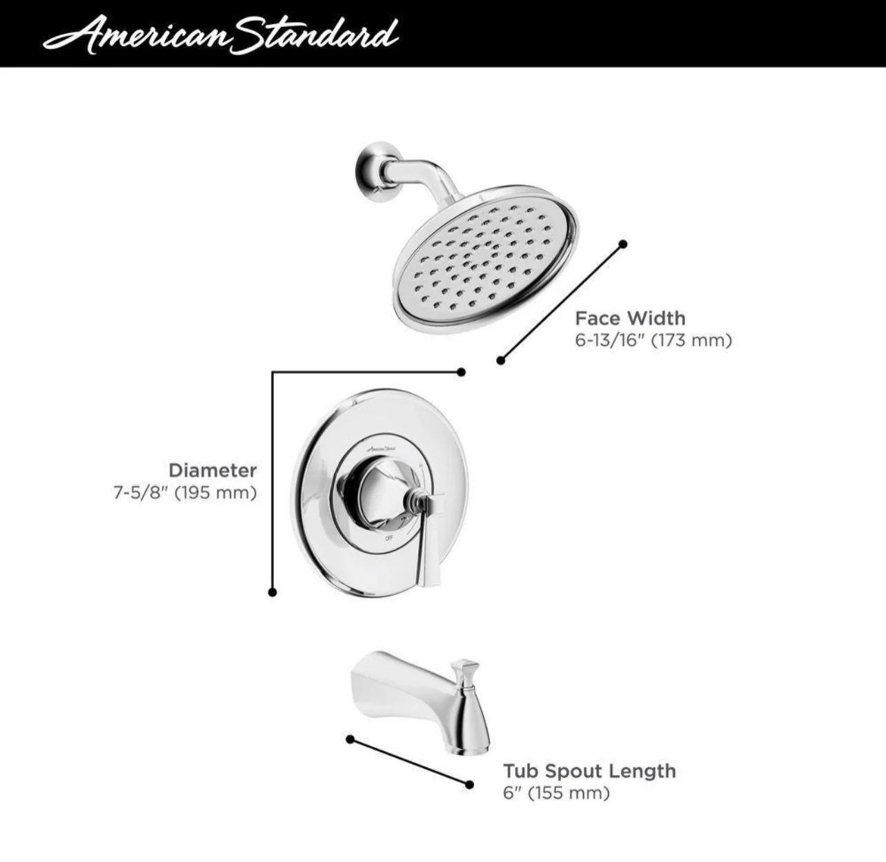 American Standard Rumson Single Handle 1 Spray Tub and Shower Faucet with 1.8 GPM in Polished Chrome Valve Included Damaged Box - Image 6