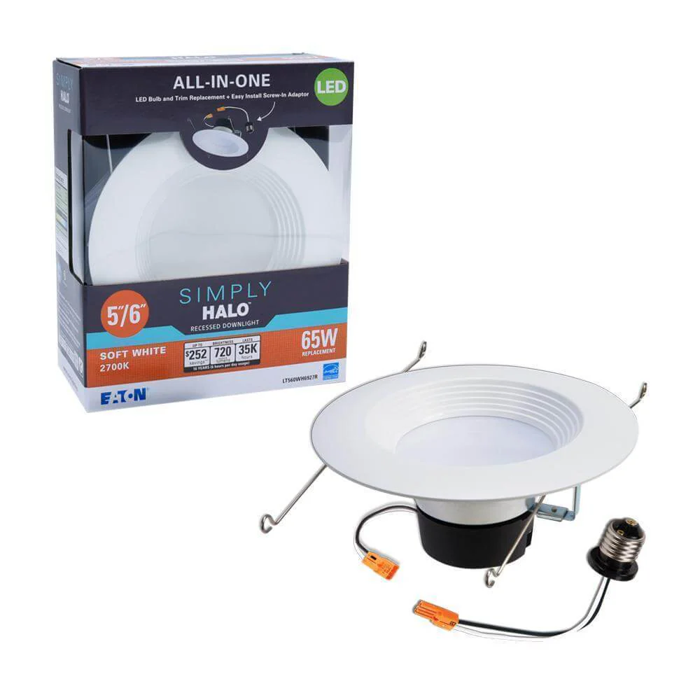 Halo LT 5 inch and 6 inch White Integrated LED Recessed Ceiling Light Retrofit Trim at 2700K Warm White Damaged Box