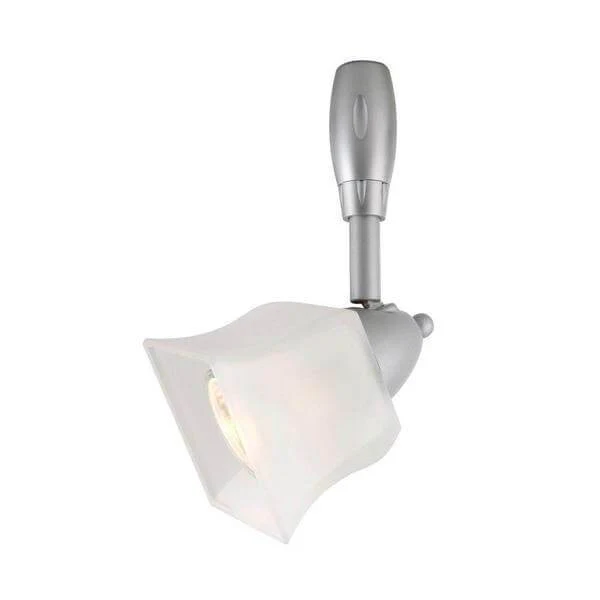 Silver Flex Track Lighting Fixture with Frosted Glass Shade Damaged