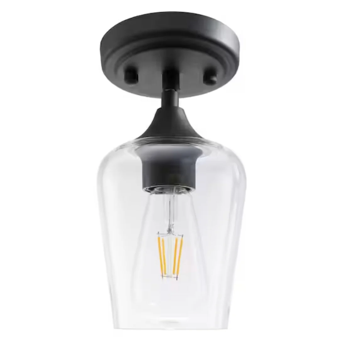 Top Rated Merra 5 in. W x 6 in. H 1-Light Matt Black Pendant with Clear Glass Shade - Damaged Box - Image 4
