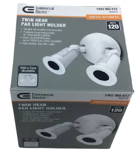 Commercial Electric Twin Head White Outdoor Flood Light Damaged Box - Image 2
