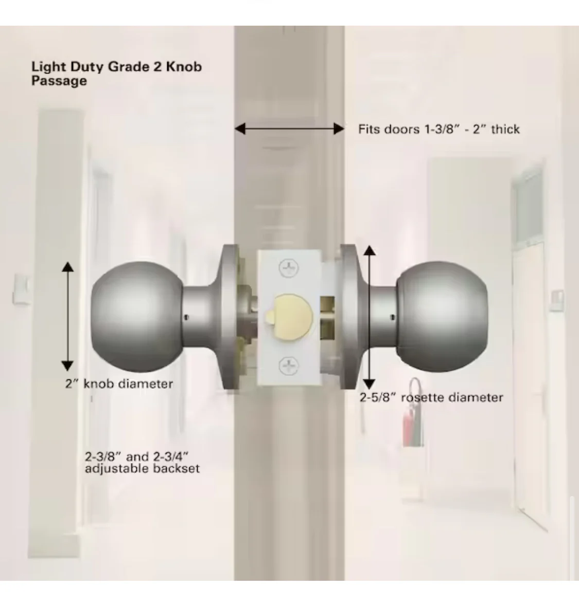 Universal Hardware Light Duty Commercial Passage (Hall/Closet) Knob, UL 3-Hr Fire ANSI Grade 2, Satin Chrome Finish - Image 8
