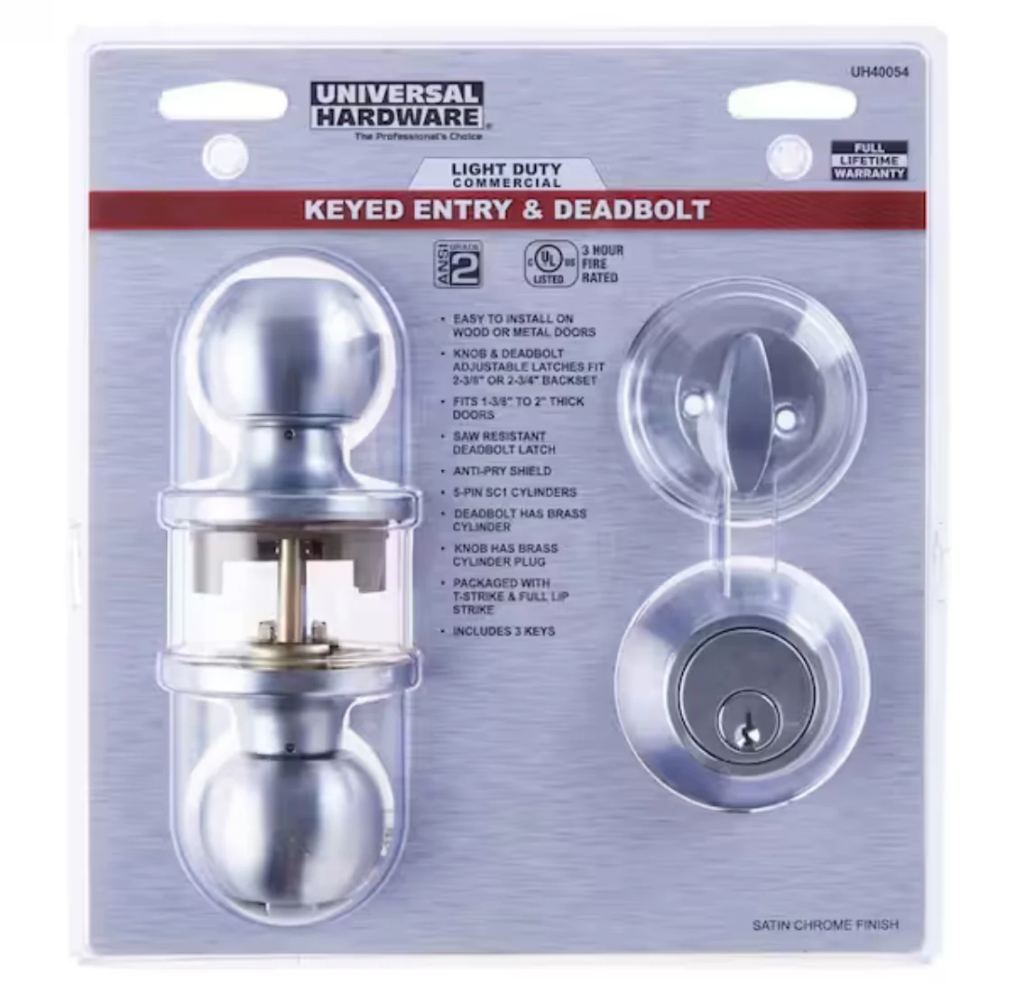 Universal Hardware Universal Hardware Light Duty Commercial ANSI Grade 2 Entry Knob and Deadbolt UL 3-Hr Fire, Keyed Alike Satin Chrome - Image 13
