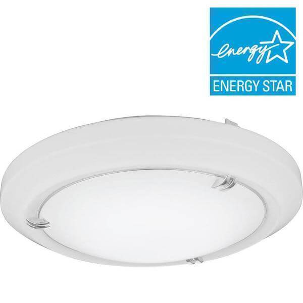 Vela 14 in. White LED Round Flush Mount with Nickel Ring and Double Prong Finial Accents Damaged Box