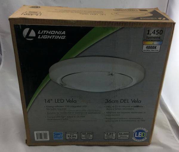 Vela 14 in. White LED Round Flush Mount with Nickel Ring and Double Prong Finial Accents Damaged Box - Image 2