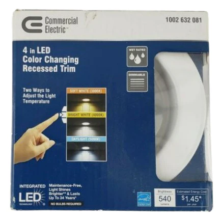 Commerical Electric White Commercial Electric 4in. Integrated Color Changing LED Recessed Trim 5-Way Damaged Box - Image 2