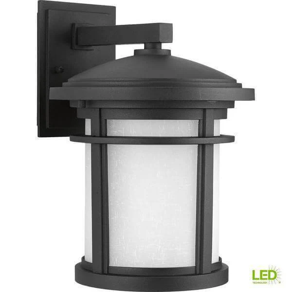 Wish Collection 1-Light 12.5 in. Outdoor Textured Black LED Wall Lantern Damaged Box